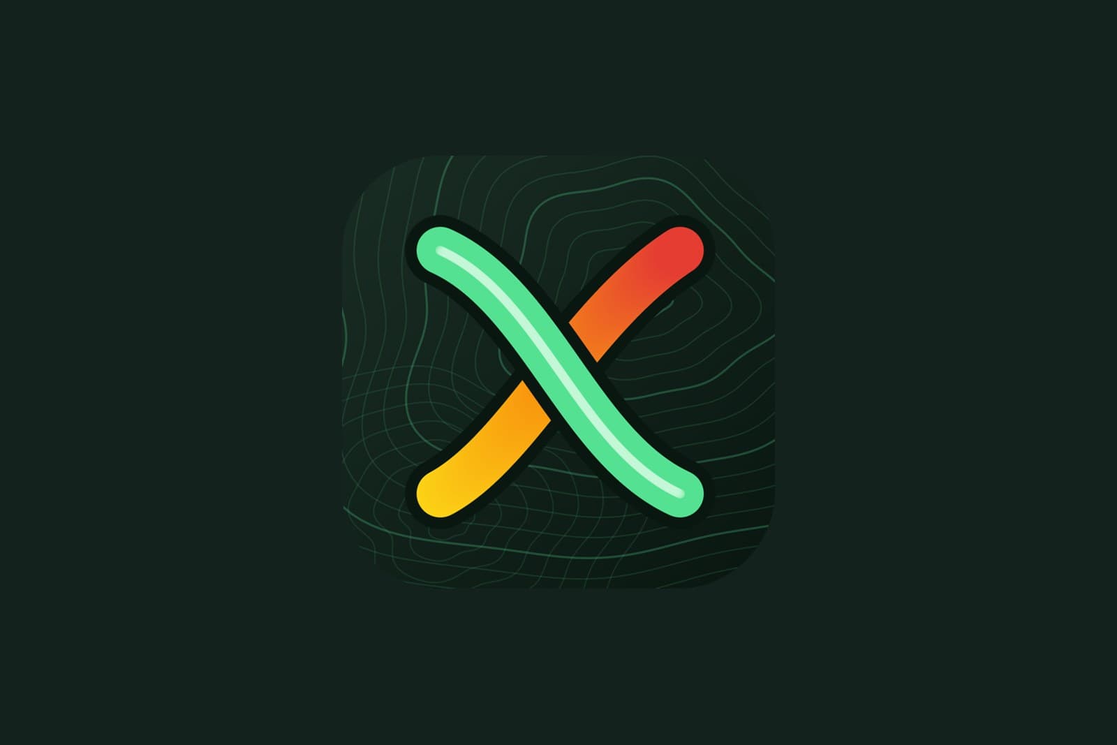 The XRoad app icon: two crossing trails over topographic contour lines